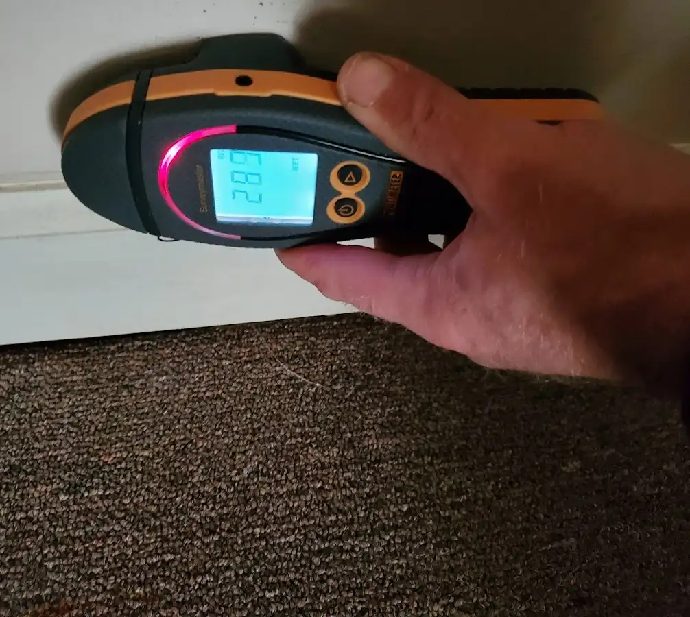 Moisture detection at baseboard during Sewage Cleanup & Sanitation in Knoxville